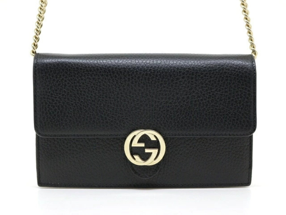 Gucci Bag Shoulder Interlocking G Chain Calf Black